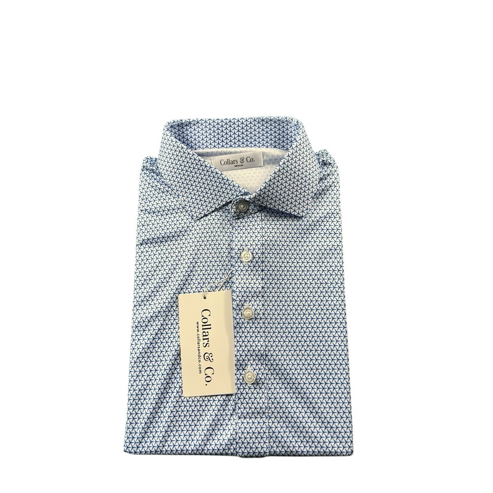 Collars & Co. Blue White Geometric Dress Collar Men's Polo Shirt Size‎ M NWT